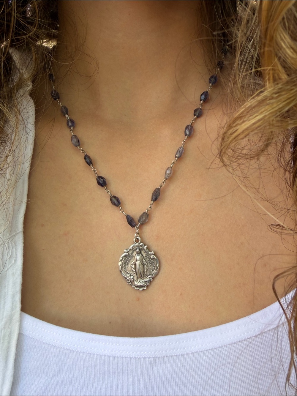 Miraculous Medal Gemstone Handmade Necklace